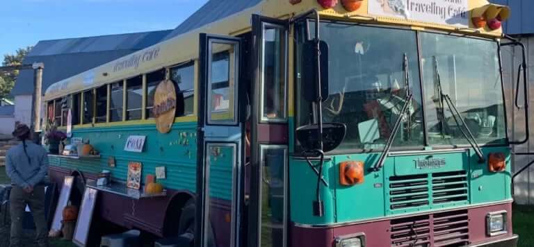 School buses are an excellent way to set up a cafe on the road.