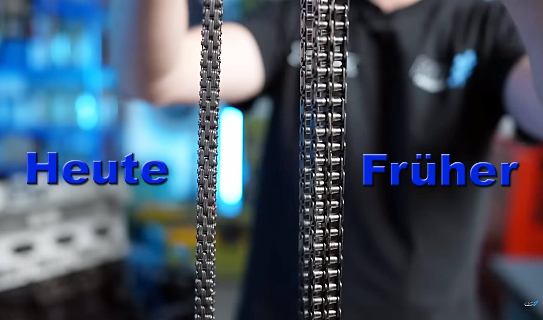 Vergleich zweier Steuerketten: heute dünn, früher dick