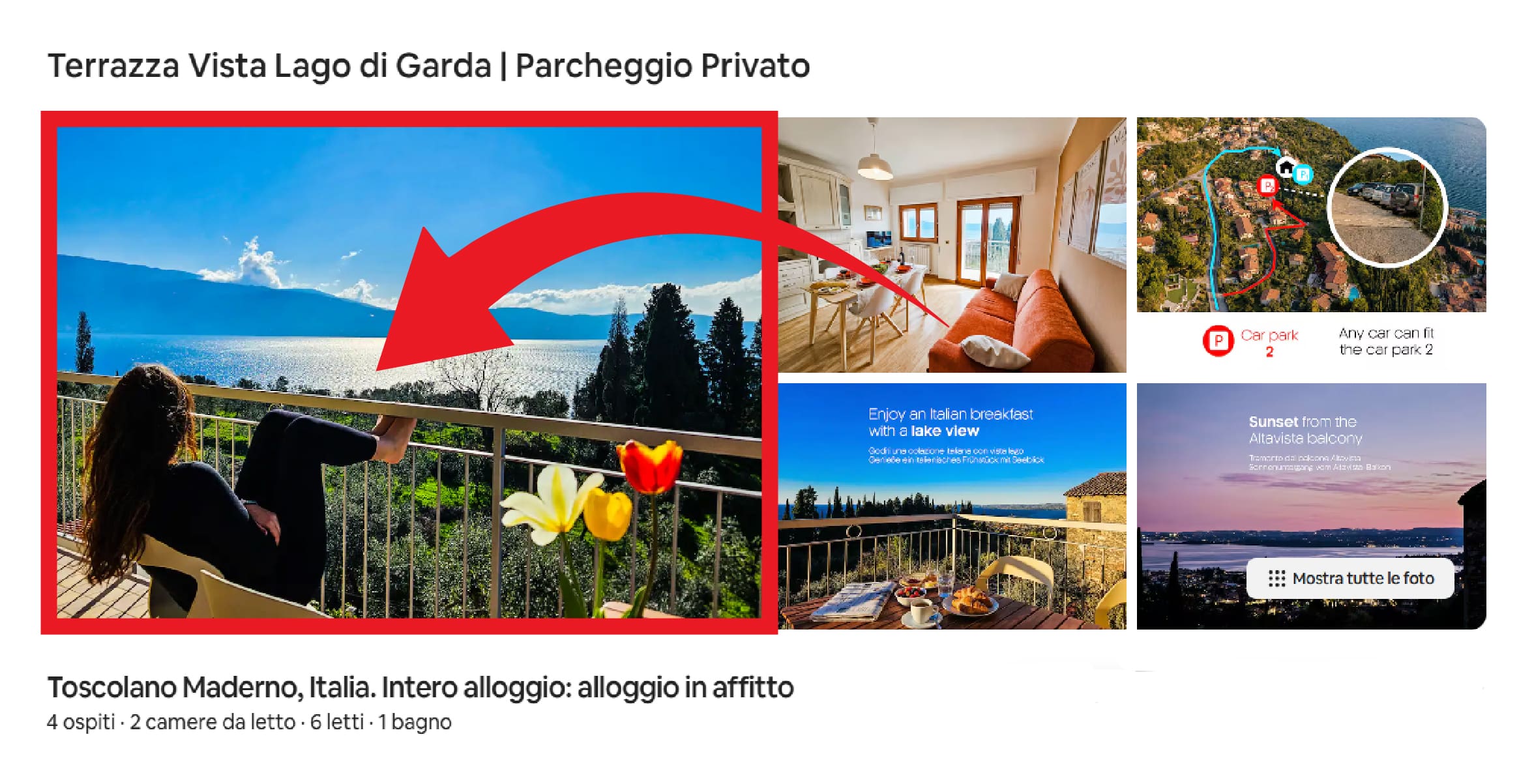 Annuncio Airbnb di Altavista con la foto principale vista lago