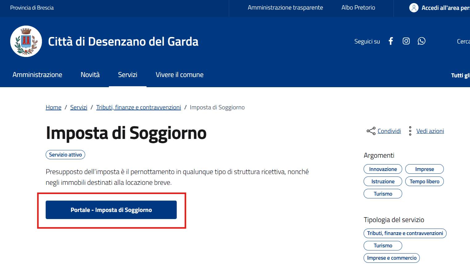 Startseite des StayTour-Portals für die Kurtaxe in Desenzano