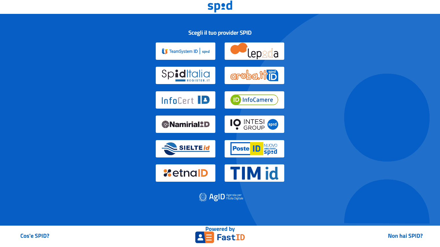 Auswahl des SPID-Anbieters für die Anmeldung im Portal