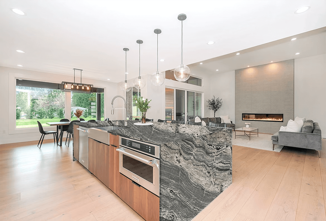 Antarctic White Granite; Wavy Texture with Black Veins