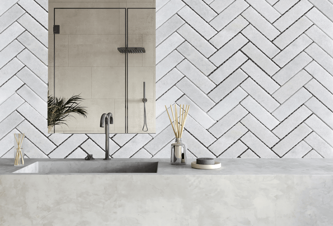 Carrara Marble Mosaic Herringbone Tiles﻿; Pick It!