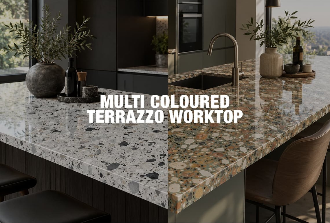 Multi coloured terrazzo worktop
