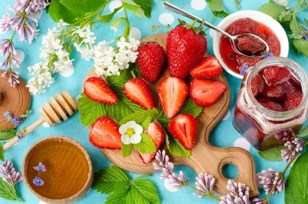 Honey strawberry jam made with fresh strawberries and honey