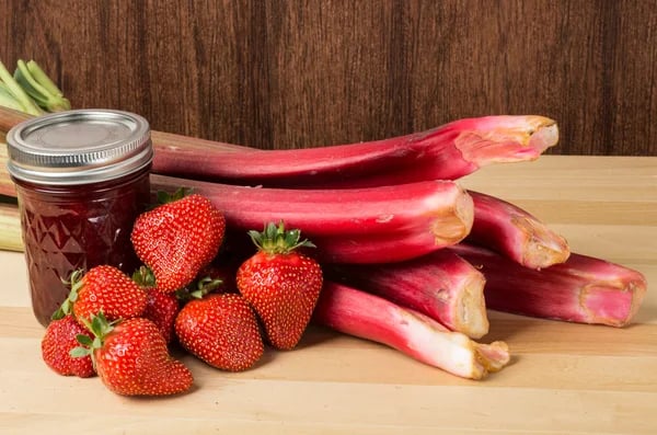 Homemade strawberry rhubarb preserves made with honey