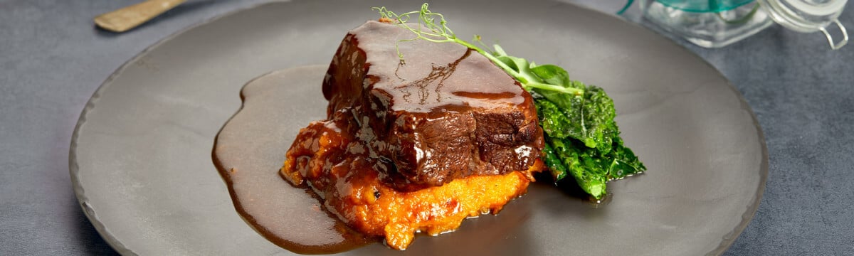 Beef feather blade with pumpkin and cavolo nero