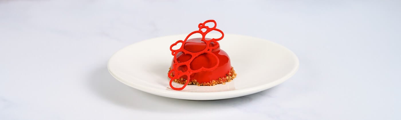 Petit cocoa and spiced caramel entremets for two