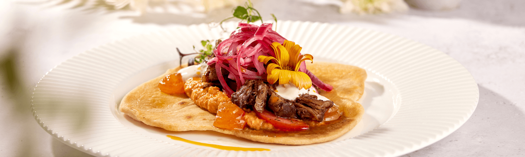 Pulled beef brisket flatbread
