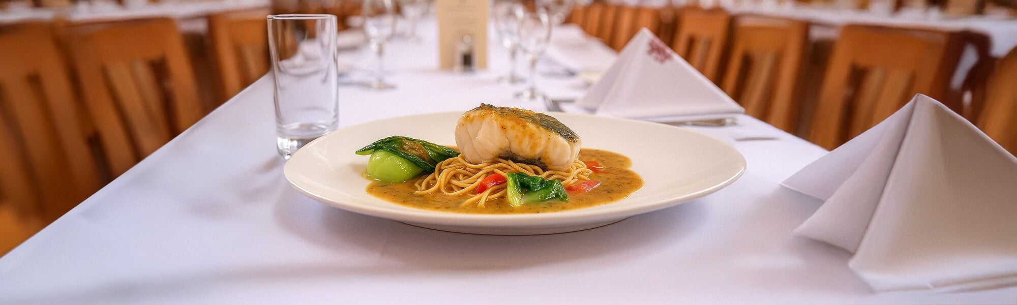 Mussaman roasted cod with tomato spiced noodles