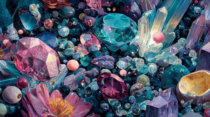 Gemstones and minerals in a fantastic display of colour and shapes