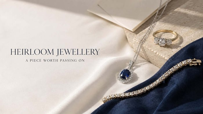 Natural diamond, sapphire and yellow-gold jewellery arranged as modern pieces intended to become future heirlooms.