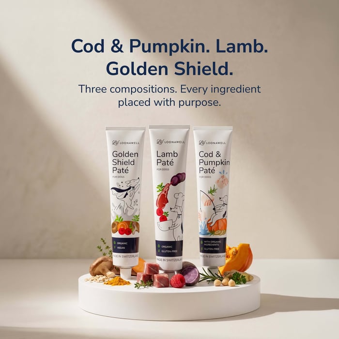 Three New Patés by LOONAWELL. Cod & Pumpkin, Lamb and Golden Shield.