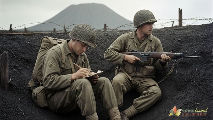 Preserving vintage war letters from foxholes - US Marines writing correspondence during Battle of Iwo Jima 1945
