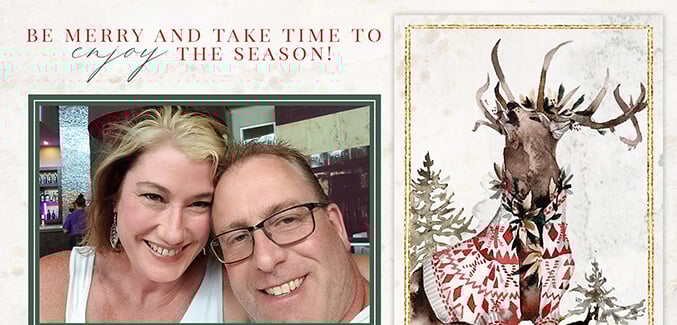 Hybrid photo cards featuring Woodland Christmas artwork.