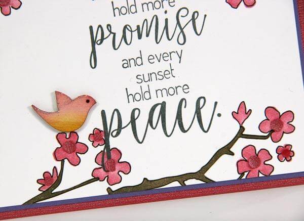 Stenciled and outlined Cherry Blossoms card