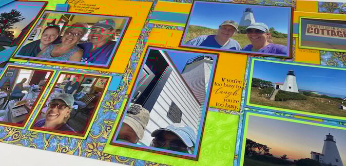 Watermark stamping adds interest to scrapbook pages.