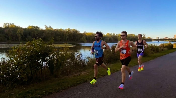 Marathon runners competing during a road race event
