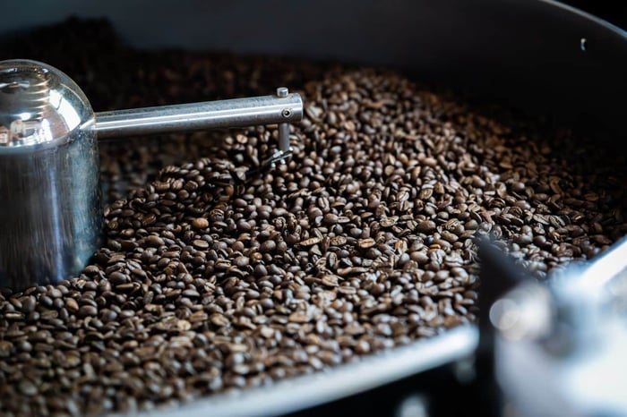 Coffee beans being roasted