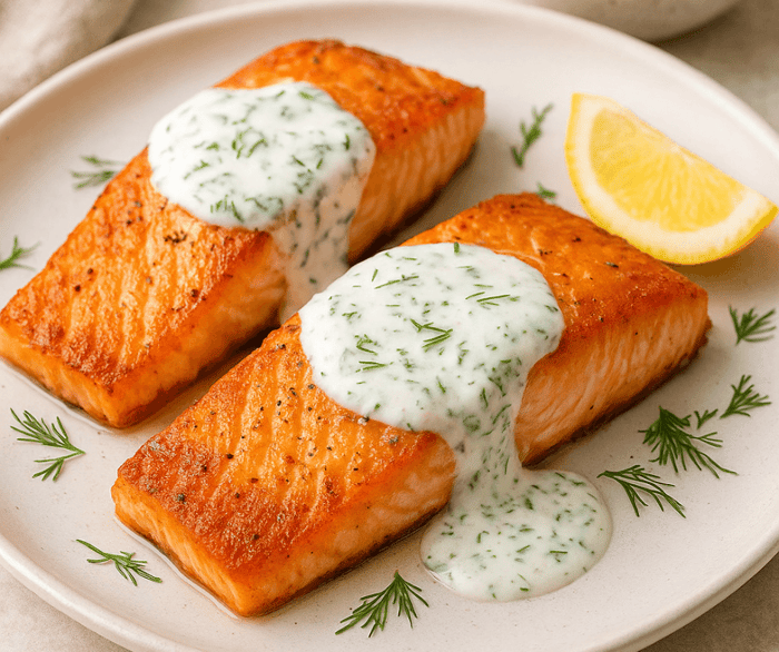 next time you’re craving something that’s both simple and soulful, try pan-seared salmon with lemon-dill sauce.