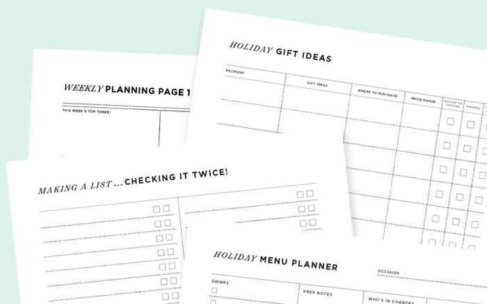 Holiday Planning, day designer free downloadable printables