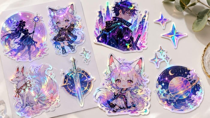 high-quality holographic anime stickers