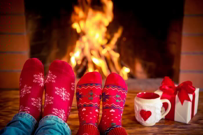 Festive Coffee gifts by the fireplace