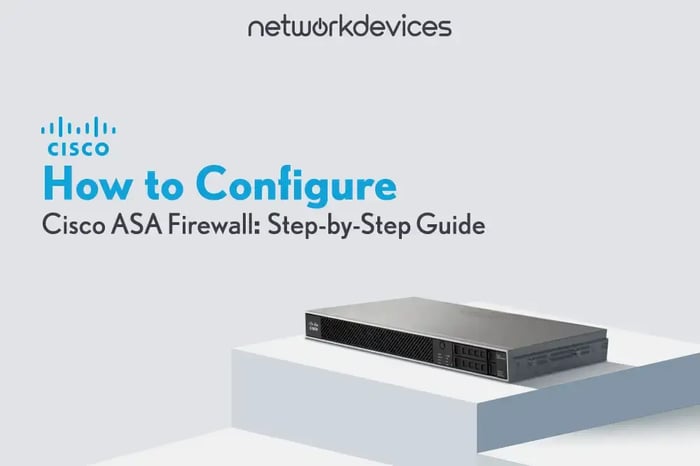 Cisco ASA Firewall Configuration Guide – Learn how to configure Cisco ASA Firewall step-by-step. NetworkDevices logo and firewall image.