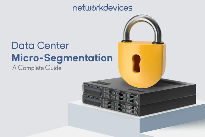 Data Center Micro-Segmentation: A Complete Guide - A visual featuring a padlock symbolizing security, placed on top of server stacks, emphasizing the concept of secure and segmented data centers for enhanced network protection.