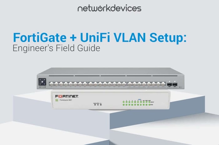 FortiGate 60F firewall paired with UniFi Pro Max switch, illustrating FortiGate UniFi VLAN setup for engineers.