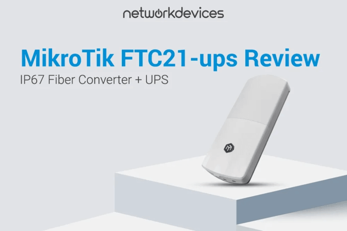 MikroTik FTC21-ups IP67 weatherproof fiber-to-copper converter with integrated UPS.