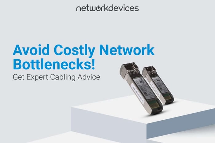 Banner showing optical transceivers with text about avoiding network bottlenecks and choosing the right cabling.