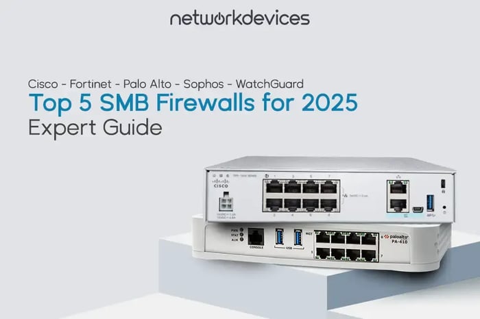 Cisco Firepower 1000 Series and Palo Alto PA-410 firewall devices featured in a ‘Top 5 SMB Firewalls for 2025’ expert guide from networkdevices.