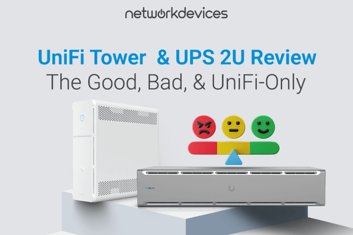 UniFi UPS 2U and UniFi Tower review – banner image for NetworkDevices article “The Good, Bad, and UniFi-Only.”