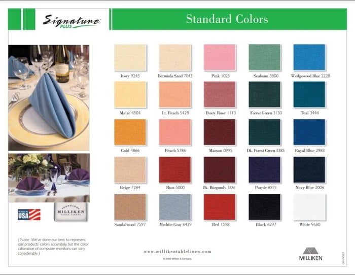 Milliken Signature Plus Napkins Color Card
