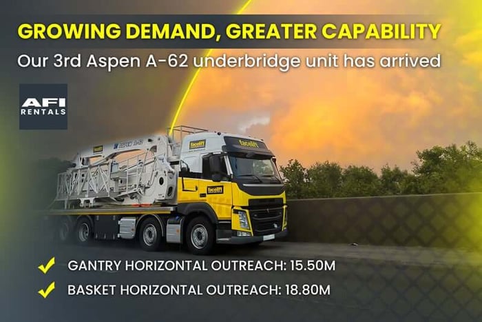 AFI Rentals expands specialist bridge access fleet with third Aspen A-62 underbridge unit