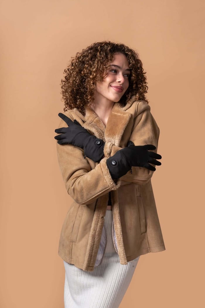 Heated gloves Australia winter woman wearing Toasty Touch gloves