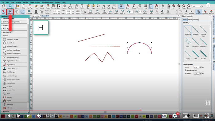 13. Digitizing Open Shapes in Hatch Embroidery 3