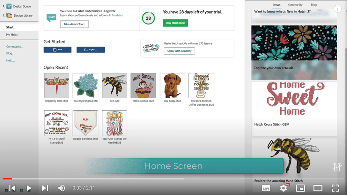 2. Home Screen in Hatch Embroidery 3