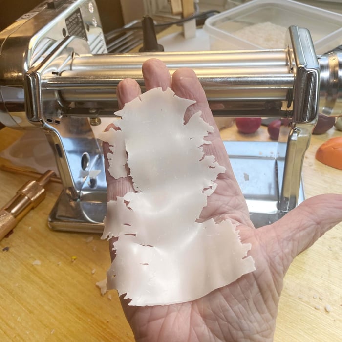 Gossamer-thin translucent polymer clay- #9 on a pasta machine!