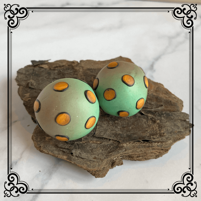 Polymer Clay beads- green skinner blend with orange dots, easier than it looks!