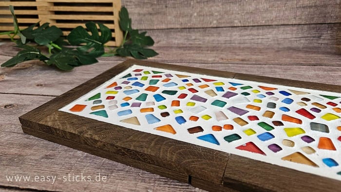 Mosaik Untersetzer basteln mit Holzklötzchen