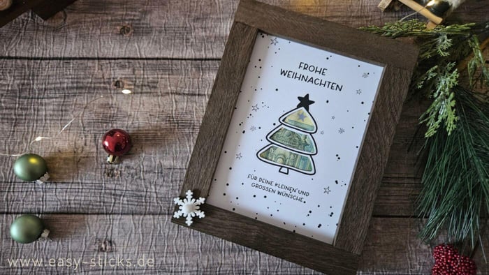 Rahmen aus Bastelklötzchen: Geldscheine kreativ verschenken