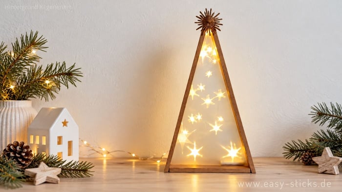 Weihnachtsbaum aus Holz mit Sterneneffekt basteln
