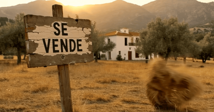 Photo of property that has been on the market for too long in spain with tumbleweed.
