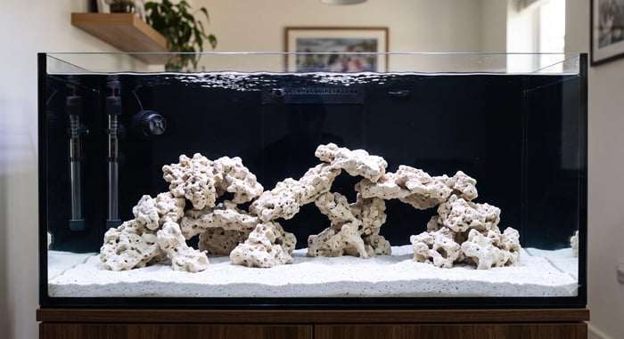 How to cycle a marine aquarium: bare dry rock aquascape before livestock, Reefphyto Wales