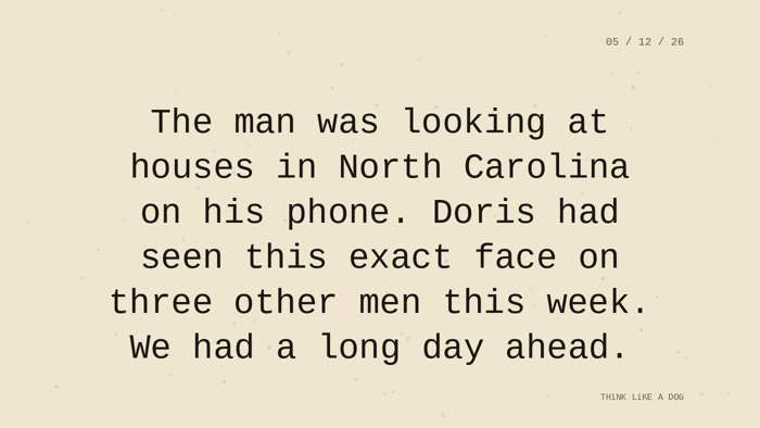 Cream typewriter-paper background with the closing paragraph centered in monospace ink: 