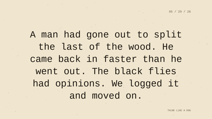 Cream typewriter-paper background with the closing paragraph centered in monospace ink: 