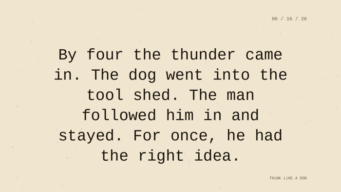 Cream typewriter-paper background with the closing paragraph centered in monospace ink: 