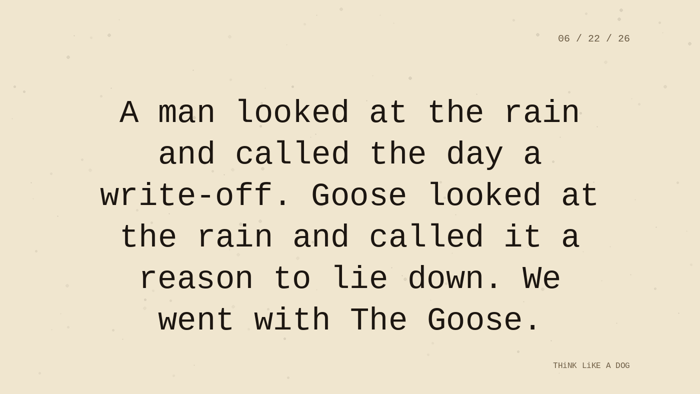 Cream typewriter-paper background with the closing paragraph centered in monospace ink: 